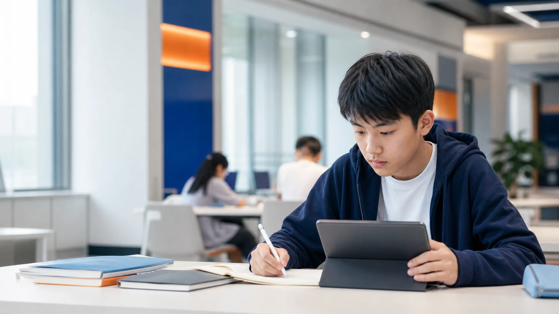 学生使用学习平板进行自主学习