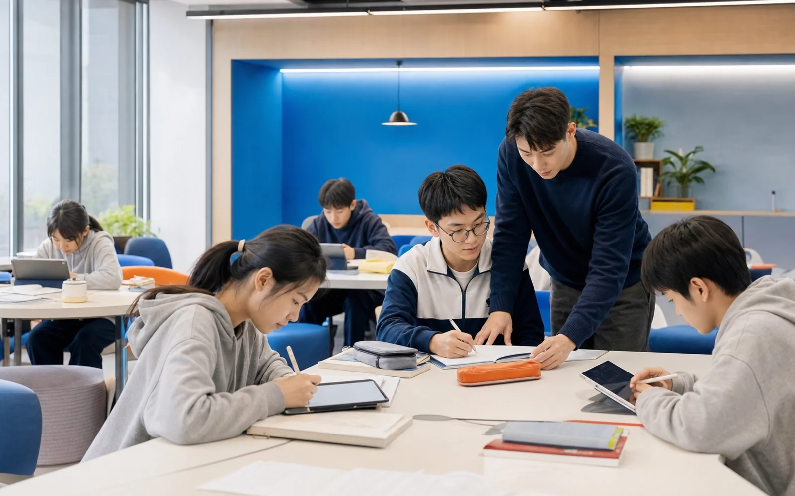 学生与导学老师在现代自主学习空间中学习